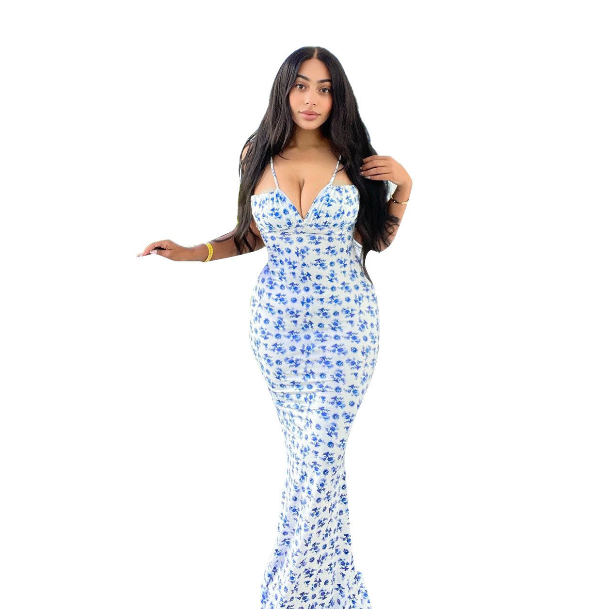 Hugcitar Floral Print Sleeveless Backless Slips Lace Up Maxi Dress Sexy Bodycon