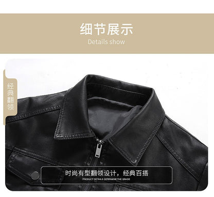 Mens Vintage Faux Leather Outwear Leather Jacket Motorcycle Black Biker Jackets Casual Lightweight Men PU Zipper Moto Outwear
