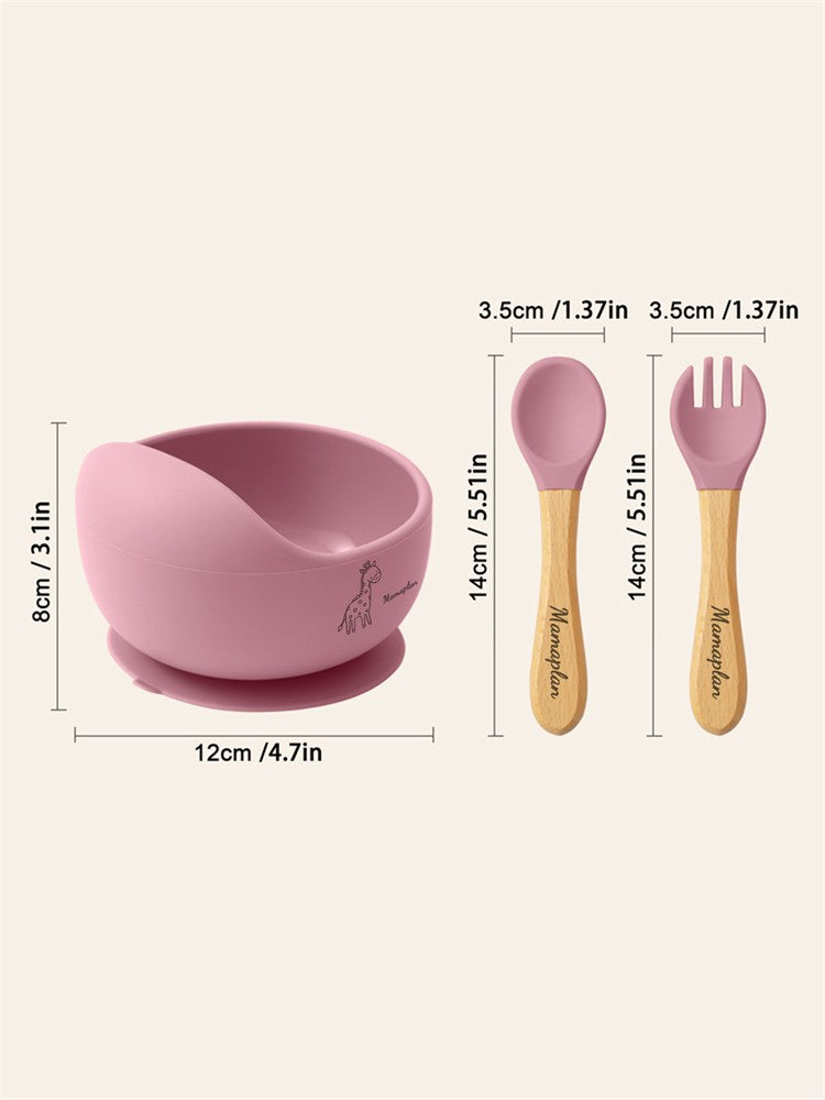 3PCS Custom Baby Feeding Set Spoon Fork BPA Free Silicone Suction Bowl For Toddlers Self Feeding Training Children's Tableware