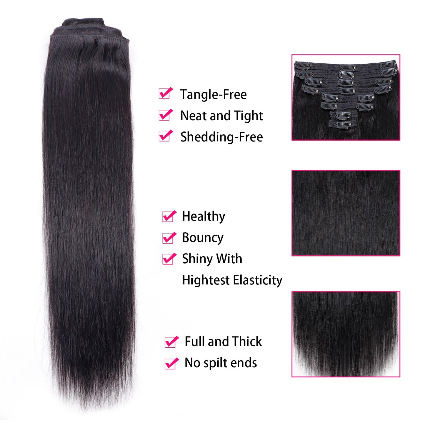 Apliques de Cabelo Liso Humano para Cabeça Inteira 8 Peças 100% Cabelo Humano para um Visual Natural 28 30 32 Polegadas