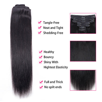 Apliques de Cabelo Liso Humano para Cabeça Inteira 8 Peças 100% Cabelo Humano para um Visual Natural 28 30 32 Polegadas