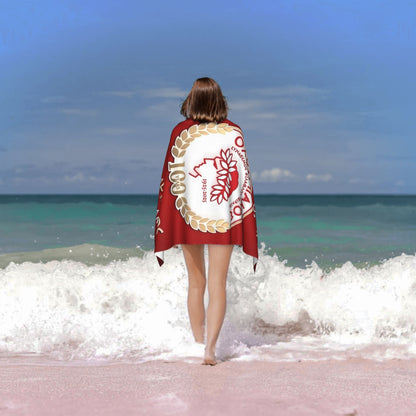 Olympiacos 100th Anniversary Themed Microfiber Beach Towel - Contemporary Design with Red & Golden Laurel Wreath Logo
