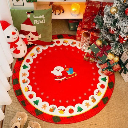 VIKAMA Christmas Winter Warm Round Rug For Living Room, Bedroom, Side Of Bed, Anti-Slip Hat Stand Pad, Holiday Home Decoration