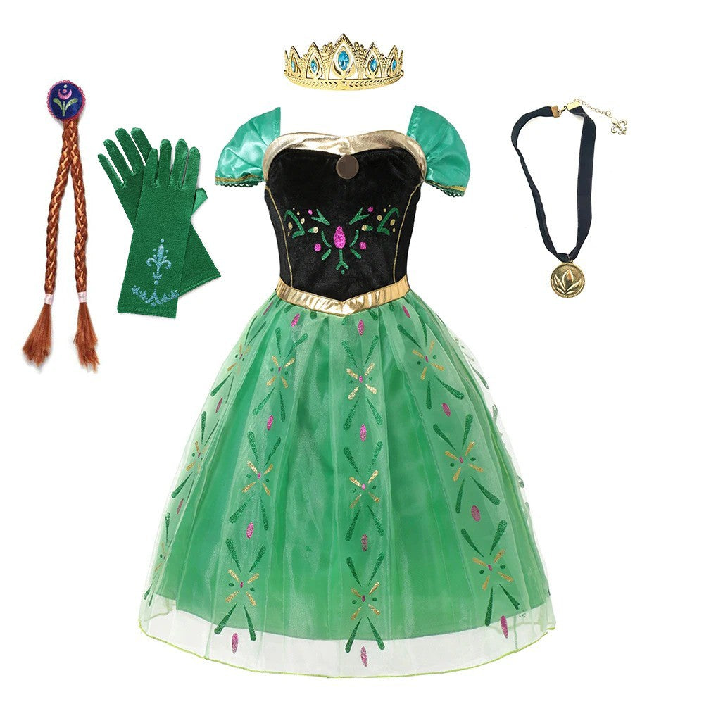 Anna Costume For Kids Girl Fancy Birthday Party Gown Princess Dress Carnival Party Children Clothing Full Printing Vestidos