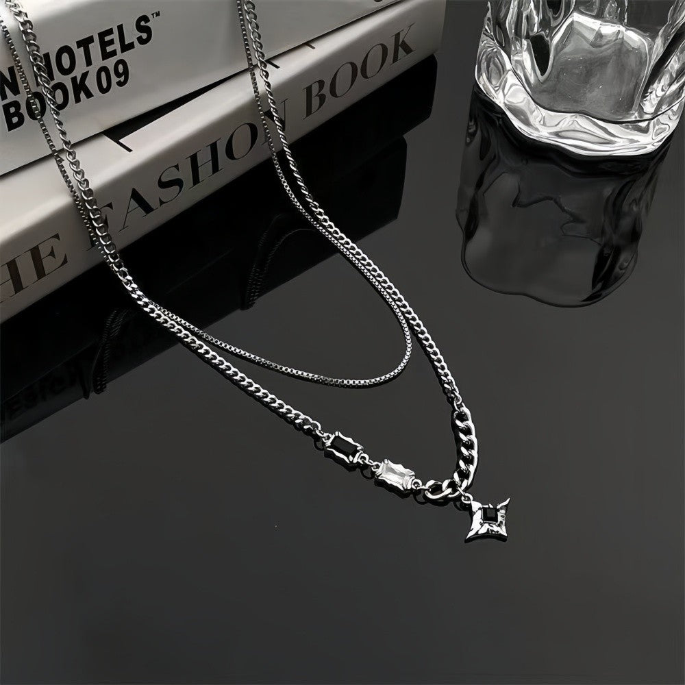 Simple Multilayer Chain Clavicle Chain Necklace Men Retro Zircon Stars Pendant Necklace Fashion Design Women Jewelry