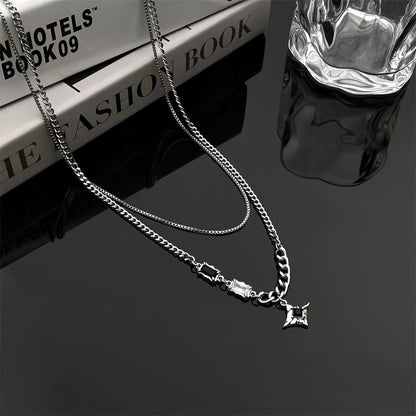 Simple Multilayer Chain Clavicle Chain Necklace Men Retro Zircon Stars Pendant Necklace Fashion Design Women Jewelry