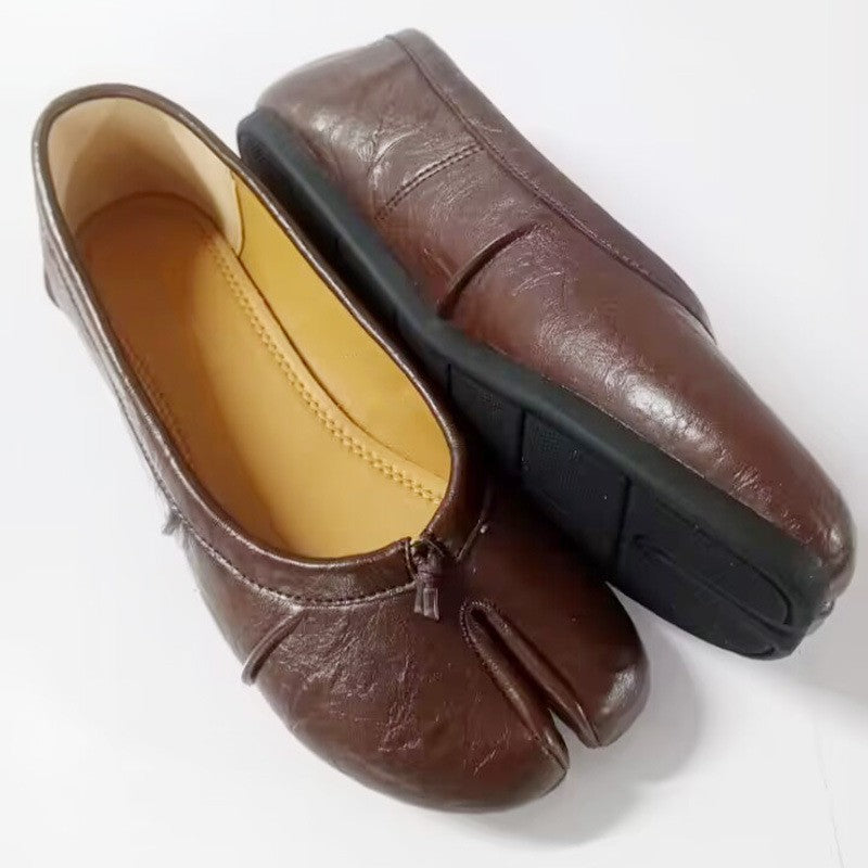 Fashion Soft Leather Split Toe Women Tabi Ballet Flats Spring Autumn Comfortable Walking Lazy Loafers Casual Girls Dance Shoes