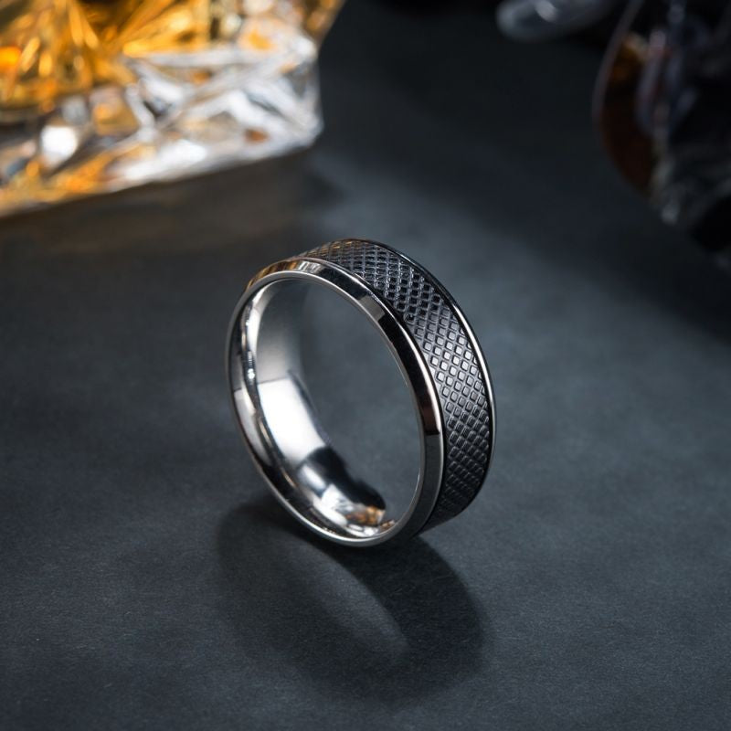 Anéis masculinos de aço inoxidável de alta qualidade, anel preto e branco de titânio estilo ocidental para joias de moda