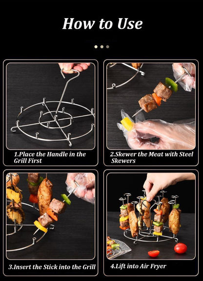 12Pcs Stainless Steel Air Fryer Oven  Barbecue Stick Kitchen BBQ Skewer Grill Reusable Baking Stick Needle Kebab Cooking Tool