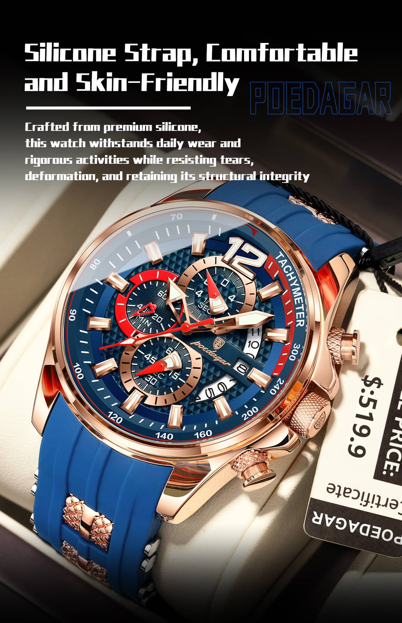 POEDAGAR Luxury Military Men Watch Calendar Chronograph Waterproof Luminous Man Wristwatch Fashion Silicone Quartz Men's Watches