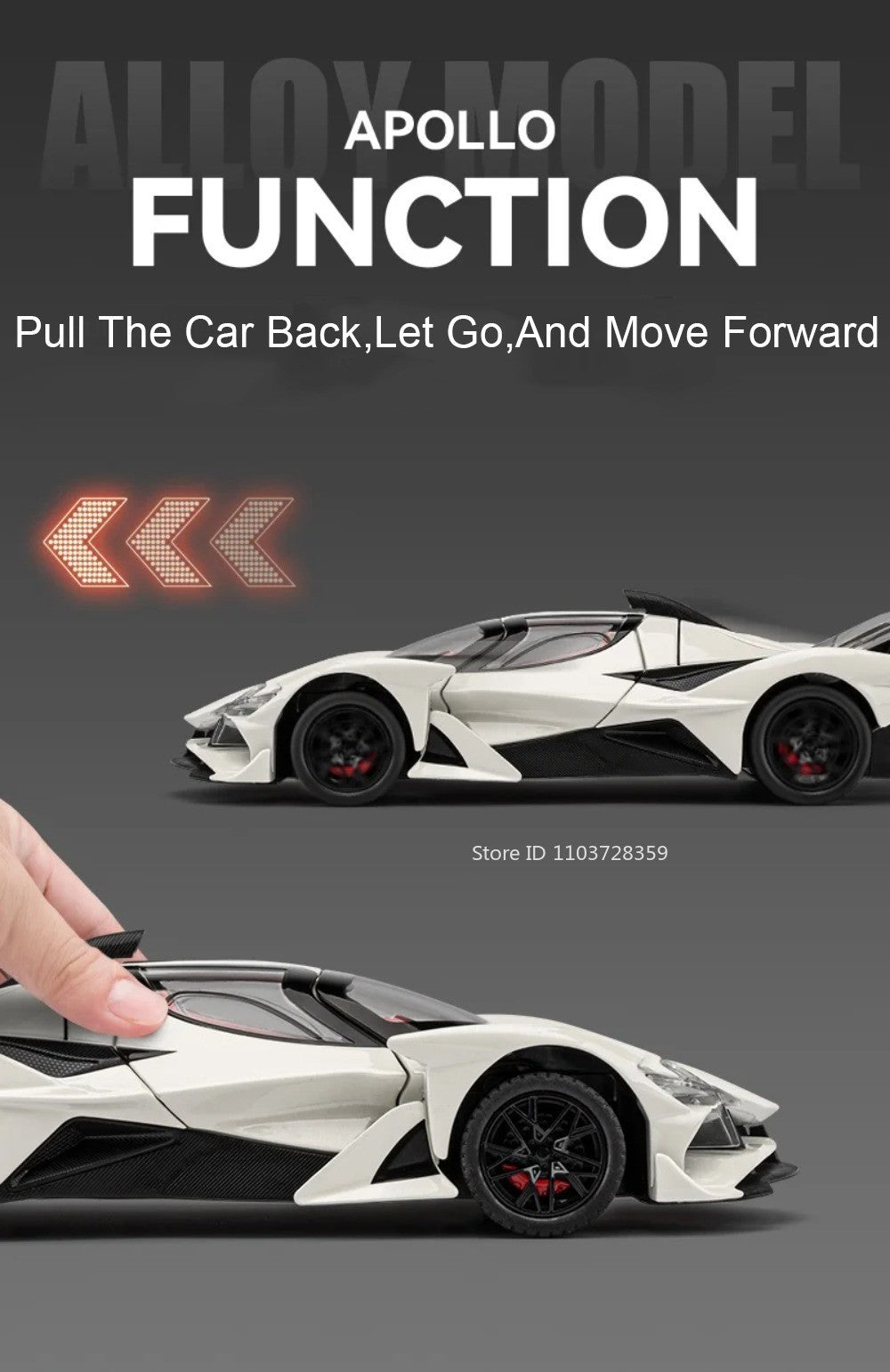 1:24 Apollo EVO Miniatura Carro Esportivo de Brinquedo Liga Fundido Som Luz Portas Abertas Fricção Supercarro Presentes para Crianças