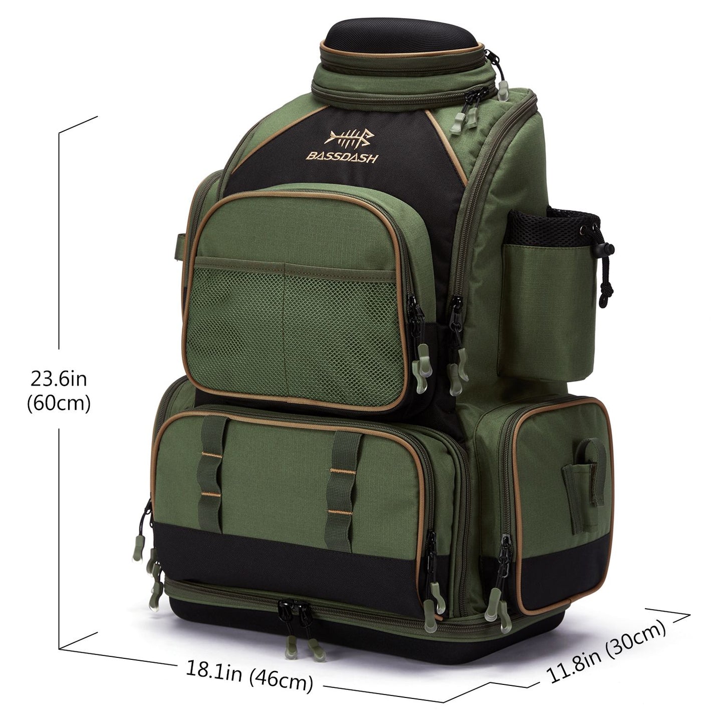 Mochila de Pesca Multifuncional Bassdash Leve Tática com Caixa de Iscas Flexível e Capa de Chuva Protetora