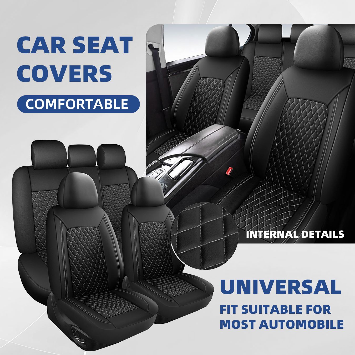 Conjunto Completo de Capas de Assento de Carro Universais para SUV Sedan Van - Banco Traseiro Dividido Dianteiro Proteção Interna Automotiva 0910