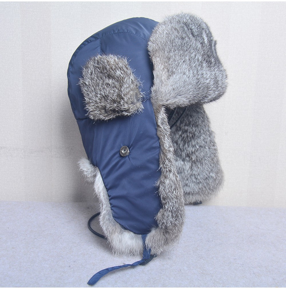 New Russia Winter Real fur Hat Men Outdoor Windproof Super Warm Real Rabbit Fur Bomber Hats Natural Soft Natural Rabbit Fur Caps
