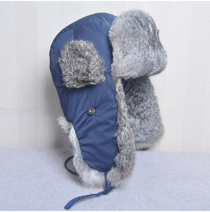 New Russia Winter Real fur Hat Men Outdoor Windproof Super Warm Real Rabbit Fur Bomber Hats Natural Soft Natural Rabbit Fur Caps