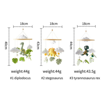 Móbile de Berço Musical de Dinossauro de Feltro e Madeira, Brinquedo de Chocalho Pendurado para Bebê, Brinquedos para Recém-Nascidos de 0 a 12 Meses, Suporte de Presente para Berço Infantil