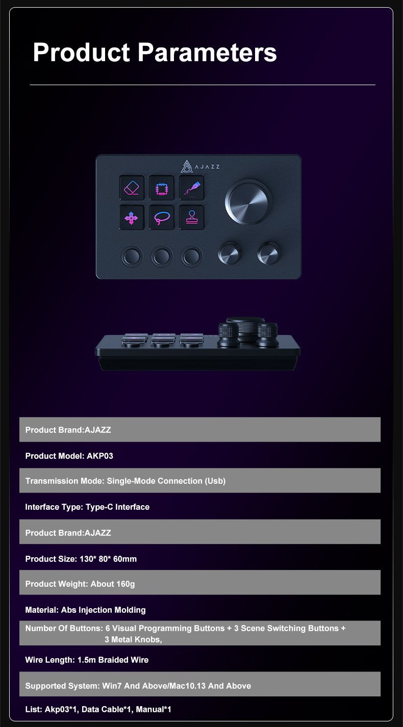 Ajazz AKP03E Desktop Helper Desk Console Panel Controller Teclado Mini com Botões Programáveis para Diversos Cenários
