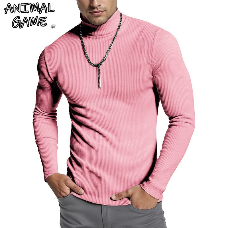 Animal Game Luxury Men's Cold Blouse Casual Sweaters Turtleneck Pullover Basic Tshirts Stripes Streetwear Warm Coats Knit Men