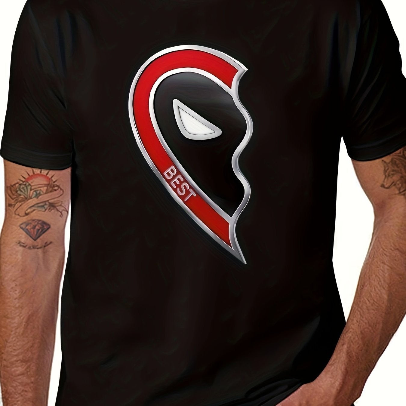 Short Sleeve Tops Marvel Studios Deadpool Wolverine Best Friends Heart Charm T-Shirt Marvel Authorized Hale Spring Summer