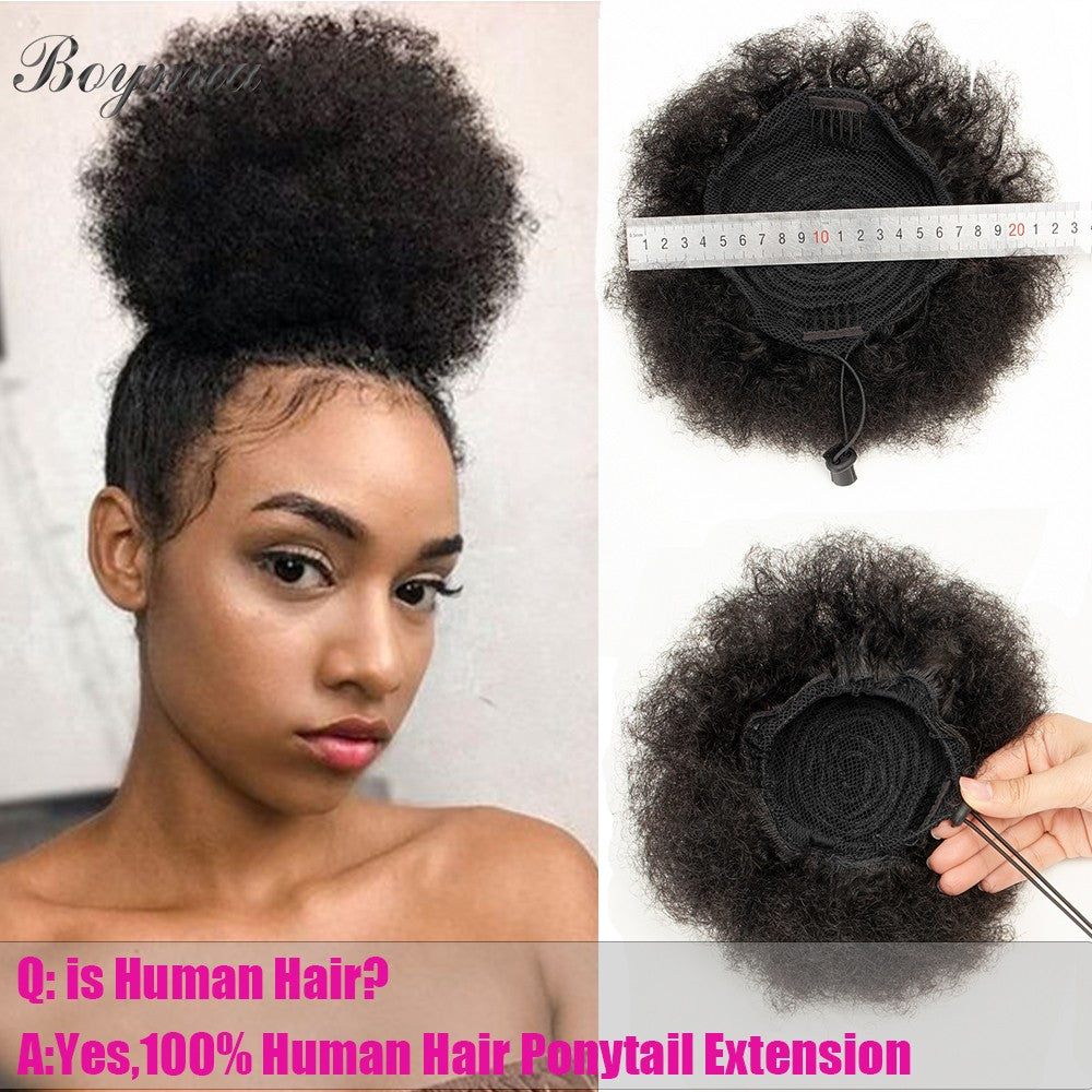 Coques de cabelo afro encaracolado crespo chignon de cabelo humano rabo de cavalo afro encaracolado com cordão rabo de cavalo crespo cabelo humano Remy para mulheres negras