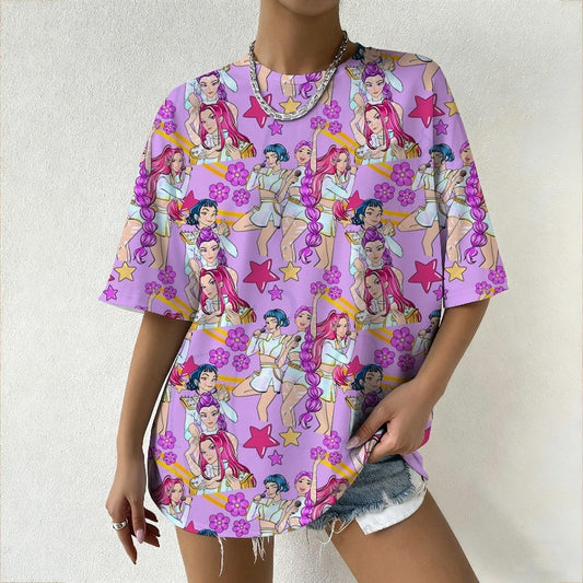 New Women's KPop Demon Hunters Graphic T-Shirt Korean Trendy Streetwear Top with Cartoon Character Prints Summer Fashion Top