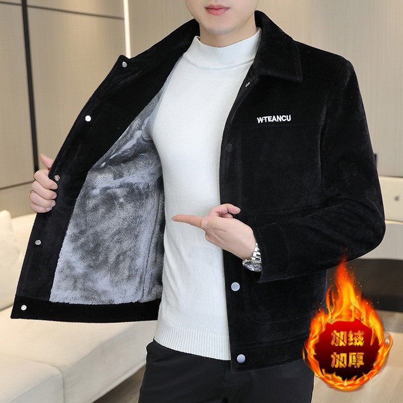 2022 Winter Wool Blends Jacket Plush Velvet and Short Thicken Trench Coat Casual Business Woolen Overcoat Social Men Clothing