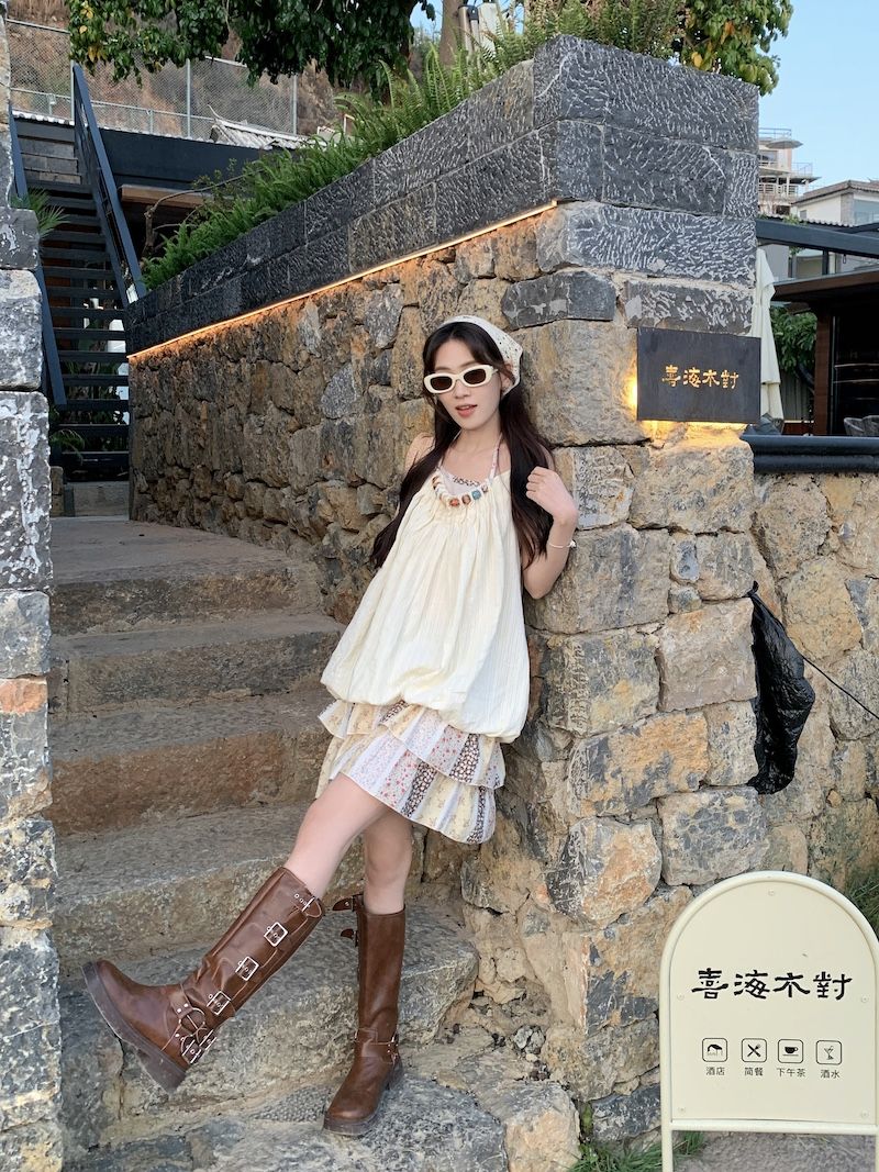 Vacation Mode Floral Slip Dress Women Mixed Print Layering Piece Slender Silhouette Destination Dress Coastal Grandmother Style