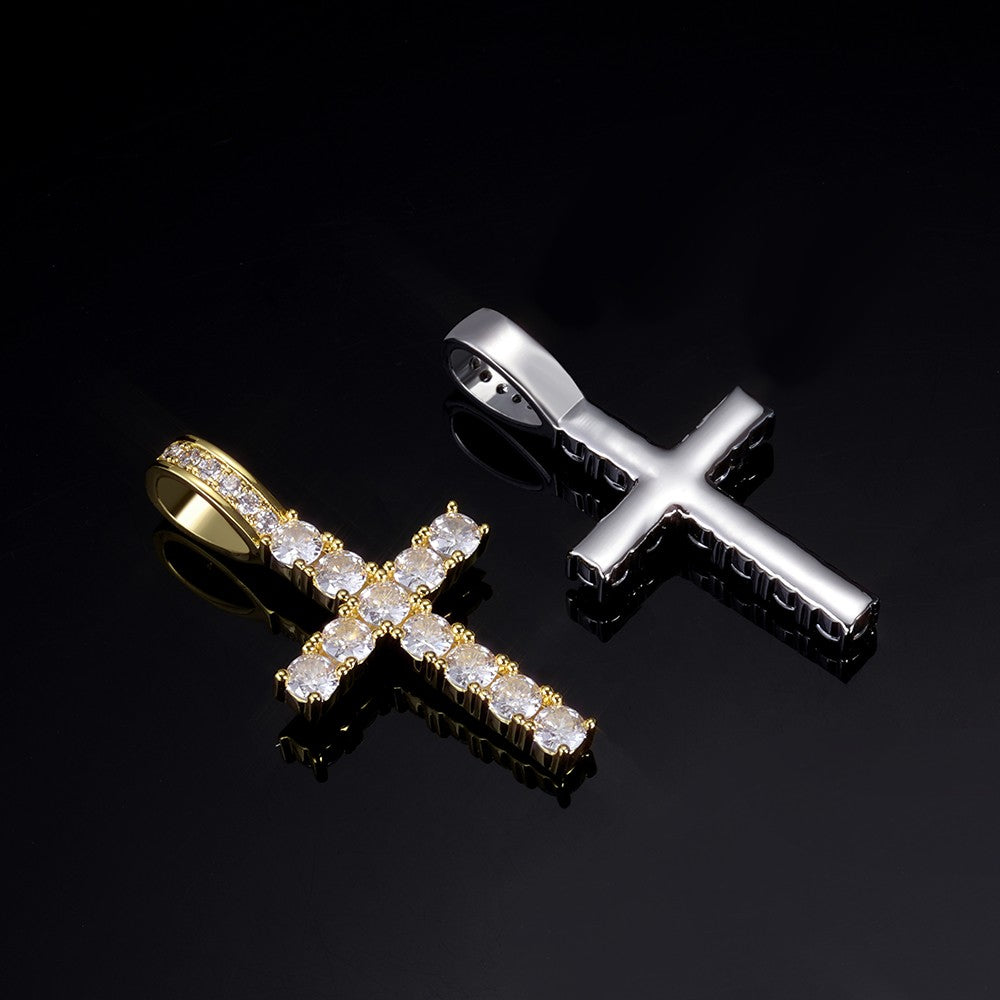 Iced Out Cubic Zirconia Cross Pendant Necklace Gold Silver Color Hip Hop Rope Chain Religious Jewelry Men Women Daily Party Gift
