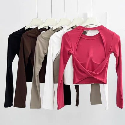 Yoga Long Sleeved Women's Fixed Chest Cushion Sexy Backless Short Sports T-shirt With Waist Cinching And Slimming Fitness Vest