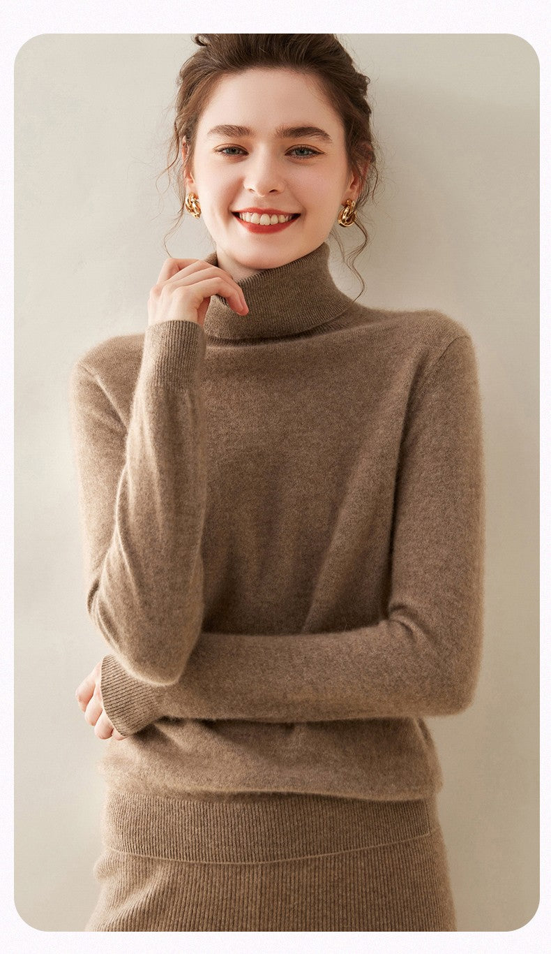 Suéter de Cashmere Feminino Gola Alta Manga Comprida Pulôver de Malha 100% Cashmere Puro Suéter Básico Versão Coreana Top Feminino