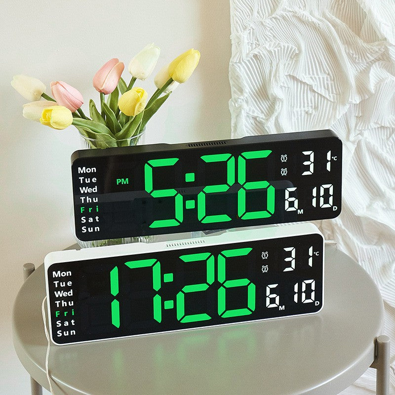 Large Digital Wall Clock Temp Date Week Display Remote Control Power Off Memory Table Clock Wall-mounted Dual Alarms LED Clocks