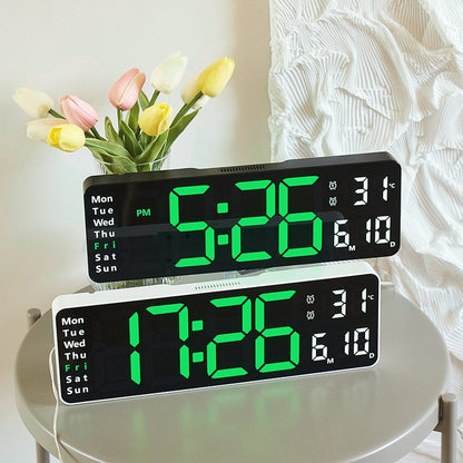Large Digital Wall Clock Temp Date Week Display Remote Control Power Off Memory Table Clock Wall-mounted Dual Alarms LED Clocks