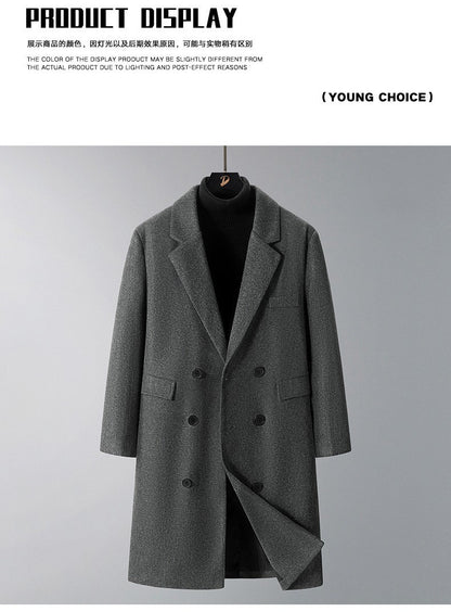 2025 New Men's Knee-Length Wool Blend Overcoat | Korean Style Loose Fit Trench Coat A/W Season | Plus Size Casual Fashion