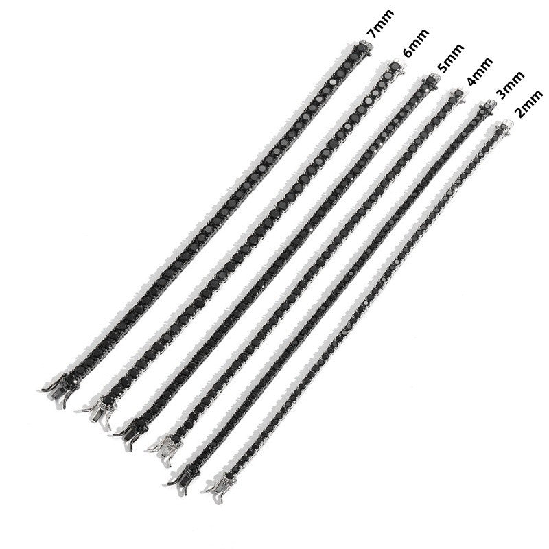 Preço de Fábrica Prata Esterlina Real S925 Banhada a Ouro 18K Zircônia 5A Grau Pulseira Tennis Preta para Homens e Mulheres Joia da Moda