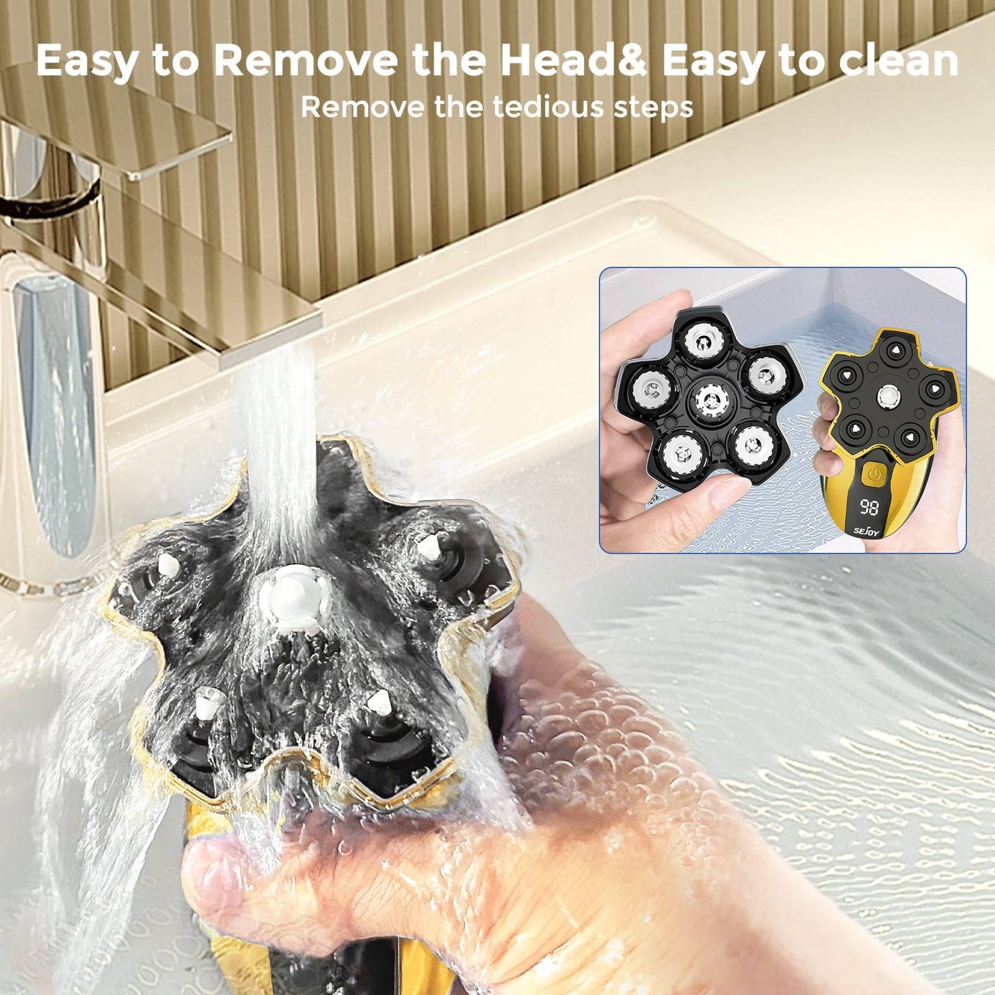 Sejoy Men 6D Floating Men Electric Shaver Wet Dry Beard Hair Trimmer Electric Razor Rechargeable Bald Head Shaving Machine