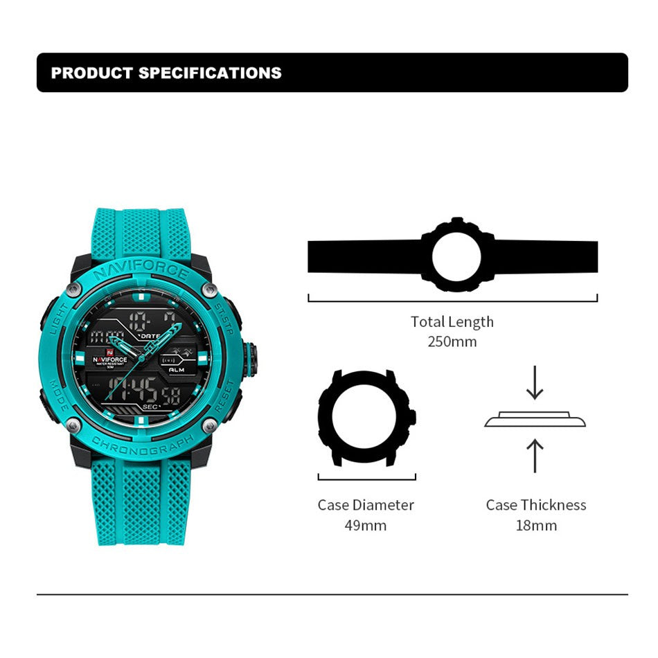 NAVIFORCE Sport Watch for Men Waterproof Dual Display Quartz Wristwatch Mens Digital Date Clock Military Stopwatch Reloj Hombre
