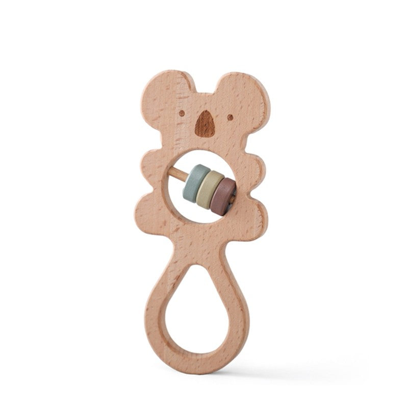 Baby Wooden Koala Hand Rattles Teether Toys Wooden Ring Montessori Toys Owl Shape Musical Rattle  for Baby Gifts Teething Toys