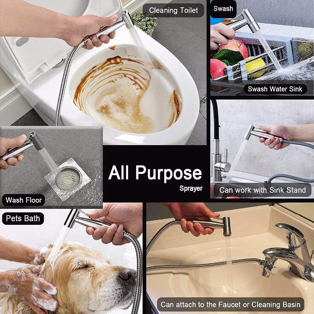 Handheld Toilet Bidet Sprayer Set Kit Stainless Steel Hand Bidet faucet for Bathroom Hand Sprayer Shower Head Self Cleaning