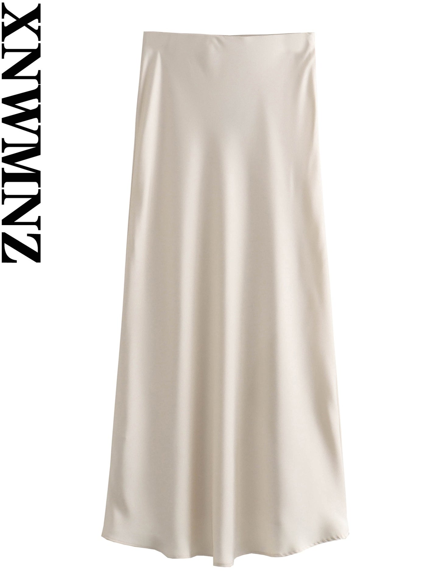 XNWMNZ Women's Fashion 2023 Flowing Satin Midi Skirt Women Vintage Elastic High