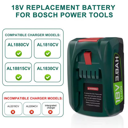 Bateria de substituição Bosch PBA, Ferramentas a bateria Bosch Casa e Jardim PBA PSB PSR 18V, AL1880CV AL18815CV, 3800mAh