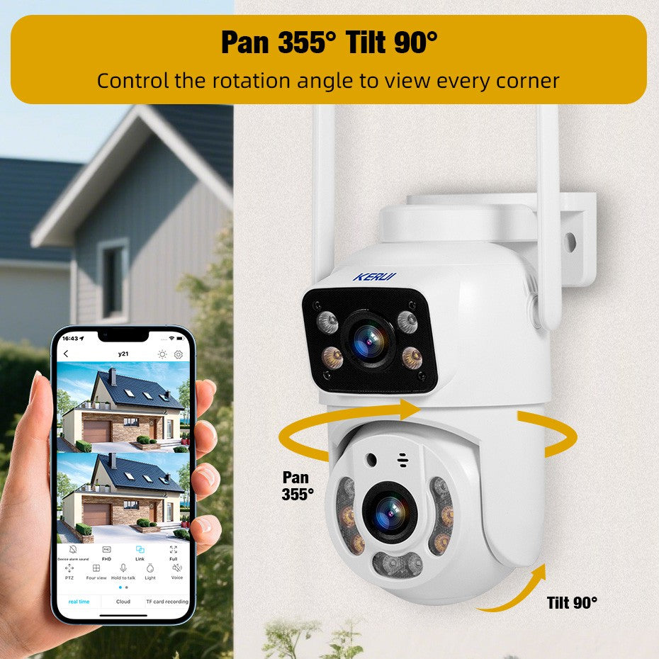 KERUI Dual Lens HD 10MP 5K PTZ Wifi IP Camera Wireless Outdoor CCTV Audio Video Surveillance Camera Night Vision Free AI Detect