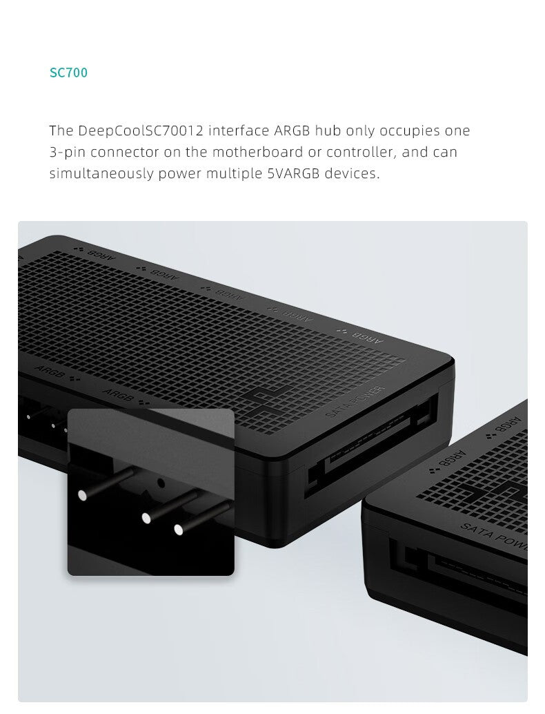 DeepCool Fan HUB PWM 5V 3pin ARGB Magnetic Attraction Fan HUB Splitter SATA Power Control Connect Motherboard