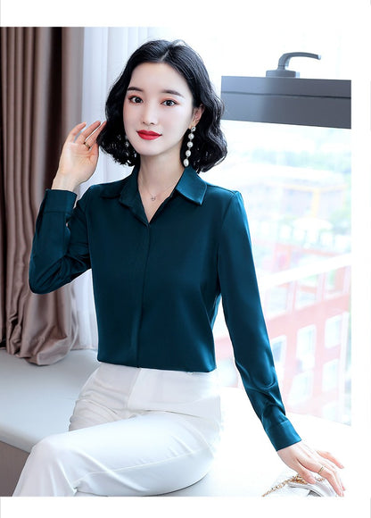 Women Silk Office Shirt 2025 Fashion Long Sleeve Casual Female Tops Elegant Ladies Vintage White Satin Blouses Shirts Oversized
