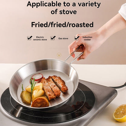 304 stainless steel frying pan, cooking utensil, camping, portable, foldable handle, outdoor, steak frying, flat bottom pan