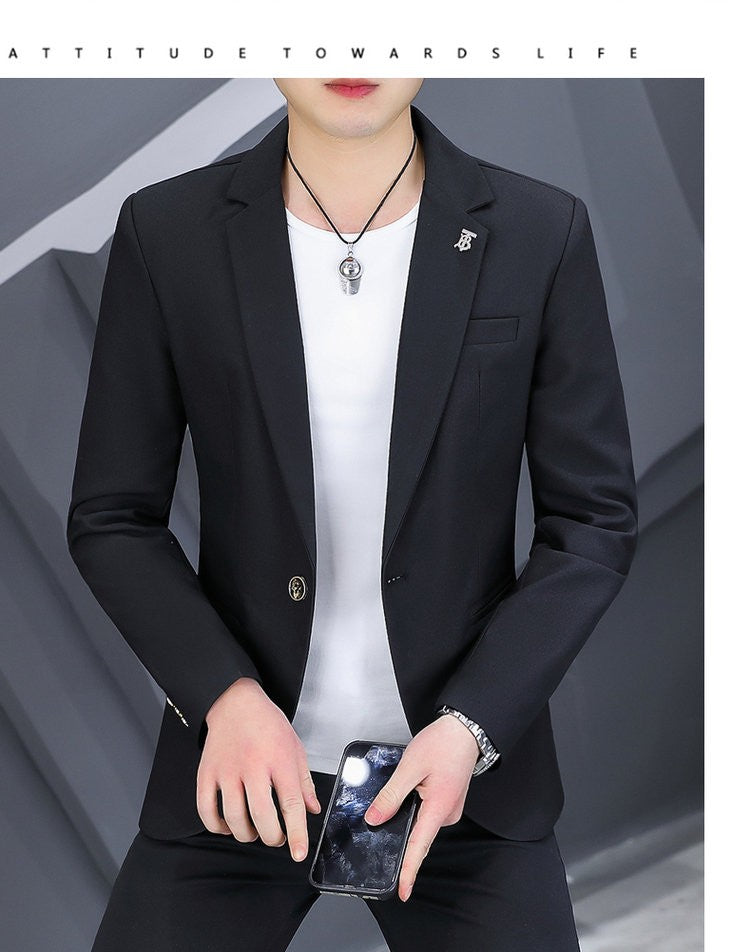 High-quality, fashionable, stylish, versatile and trendy business casual suit men's solid color fitted top