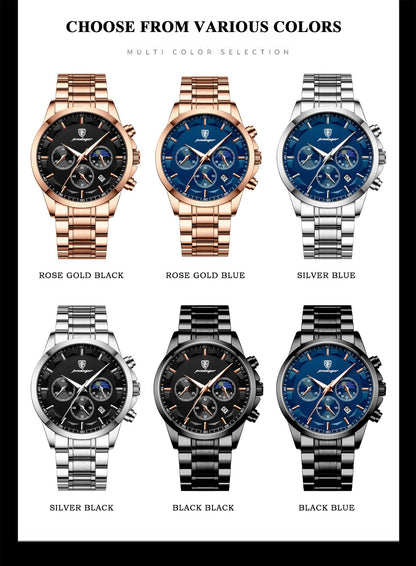POEDAGAR Top Fashion Men's Watches Waterproof Luminous Stainless Steel Men Wristwatch Chronograph Date Quartz Business Man Watch