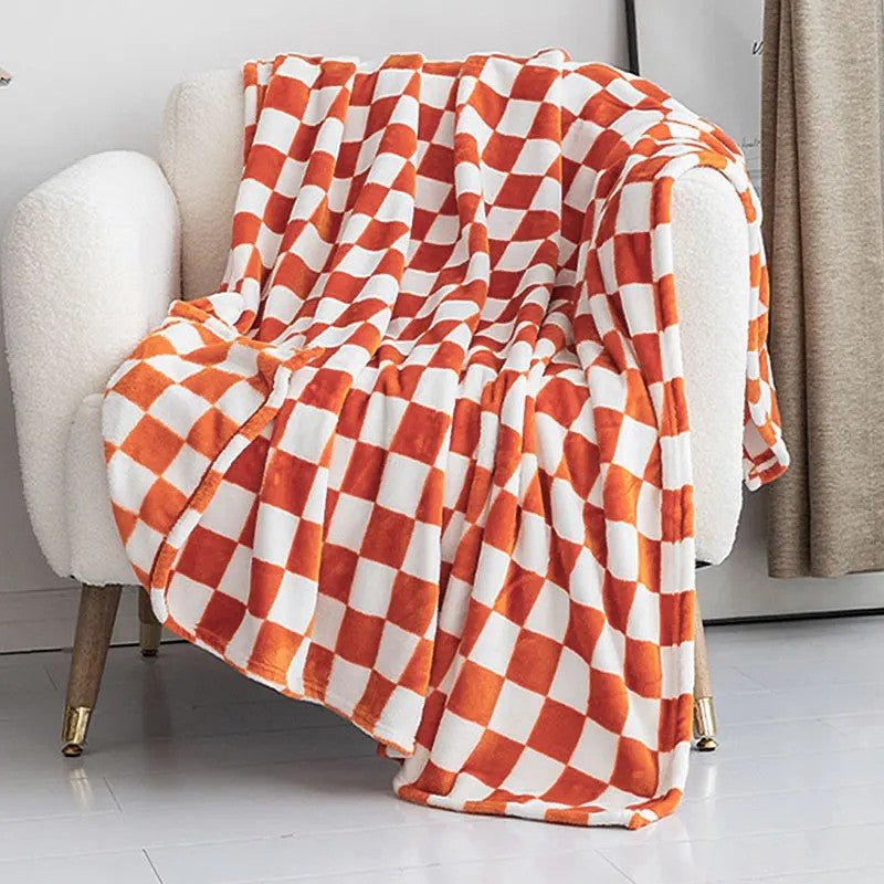 Flannel Blanket for Bedroom Soft Air Conditioning Blanket Checkerboard Elements Sofa Blanket Portable Nap Shawl Towel