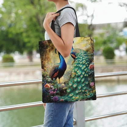 1pc Vibrant Peacock Pattern Tote Bag - Lightweight, Durable Polyester with Fixed Shoulder Straps, Ideal for Grocery Shopping