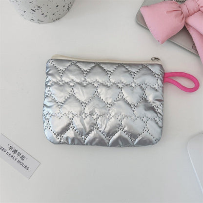 INS Style Silver Sanitary Mat Bag Zipper Button Change Purse Coins Keys Wallet Love Bow Credit Card Holder Cosmetics Napkin