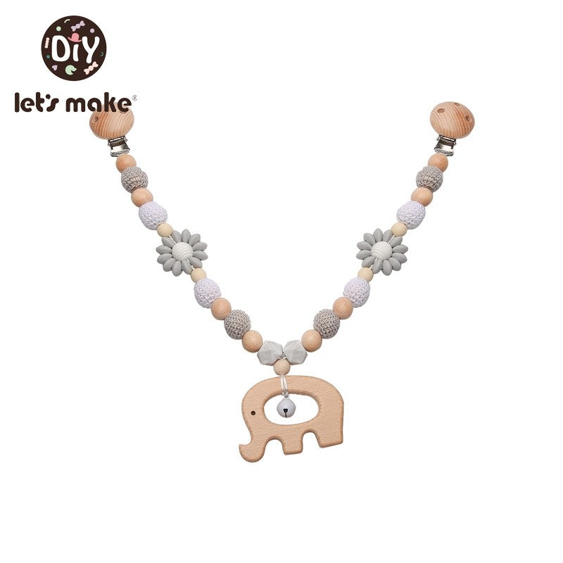 Let's Make Wood Teether Baby Bed Hanging Rattles Toy Make Noise Bird Elephant Shape Crochet Beads Bracelet Pram Clip Baby Rattle